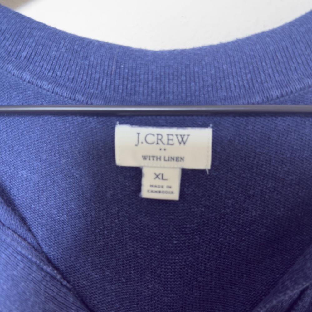J.Crew Womens Linen Blend Polo Sweater XL Blue Short Sleeve CA118 V-Neck - Picture 3 of 7